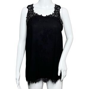 Brixon Ivy Shirt‎ Womens Medium Blouse Black Floral Lace Trim Neutral Minimalist